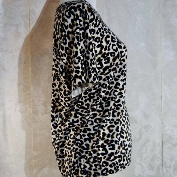 Talbots XL Leopard Print Short Sleeve Sweater Top | Bateau Neck | Cotton Blend - Picture 4 of 6